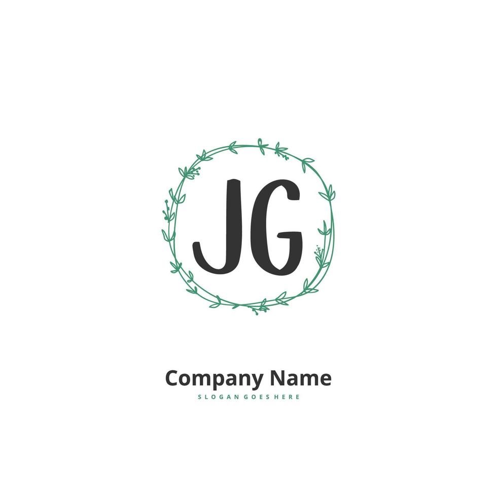 JG Initial handwriting and signature logo design with circle. Beautiful design handwritten logo for fashion, team, wedding, luxury logo. vector