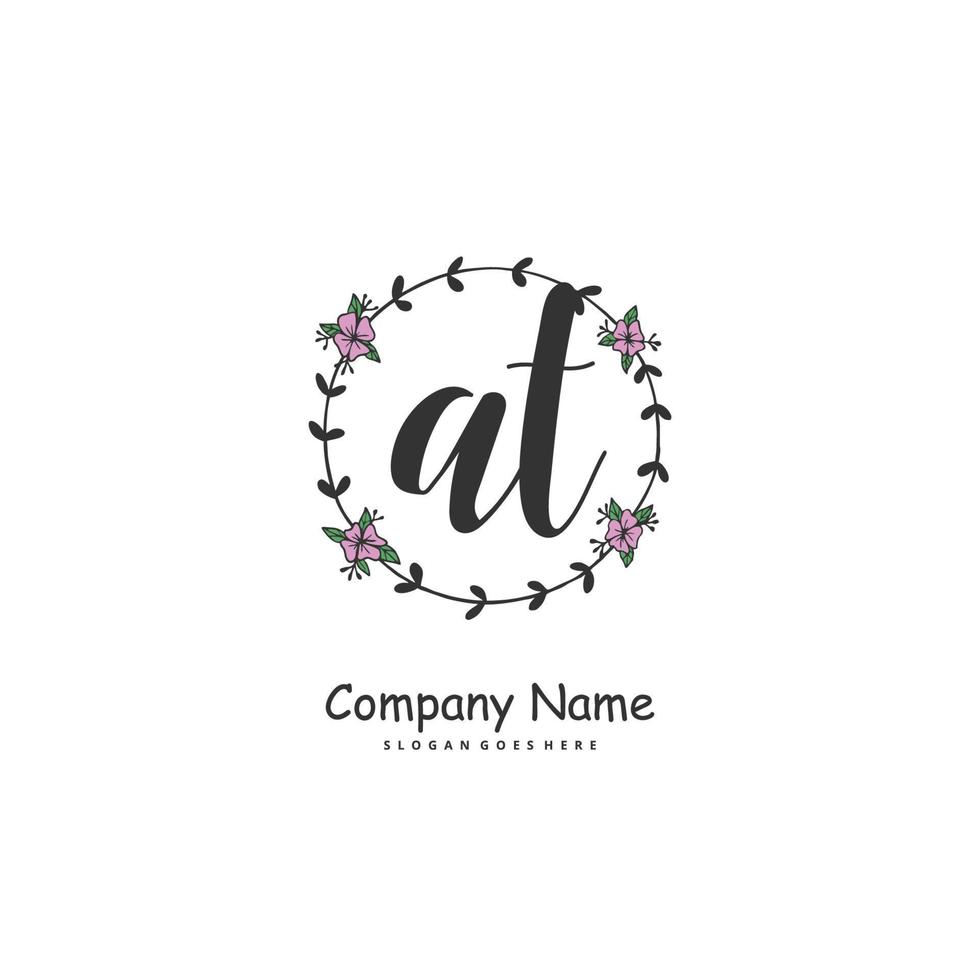 AT Initial handwriting and signature logo design with circle. Beautiful design handwritten logo for fashion, team, wedding, luxury logo. vector