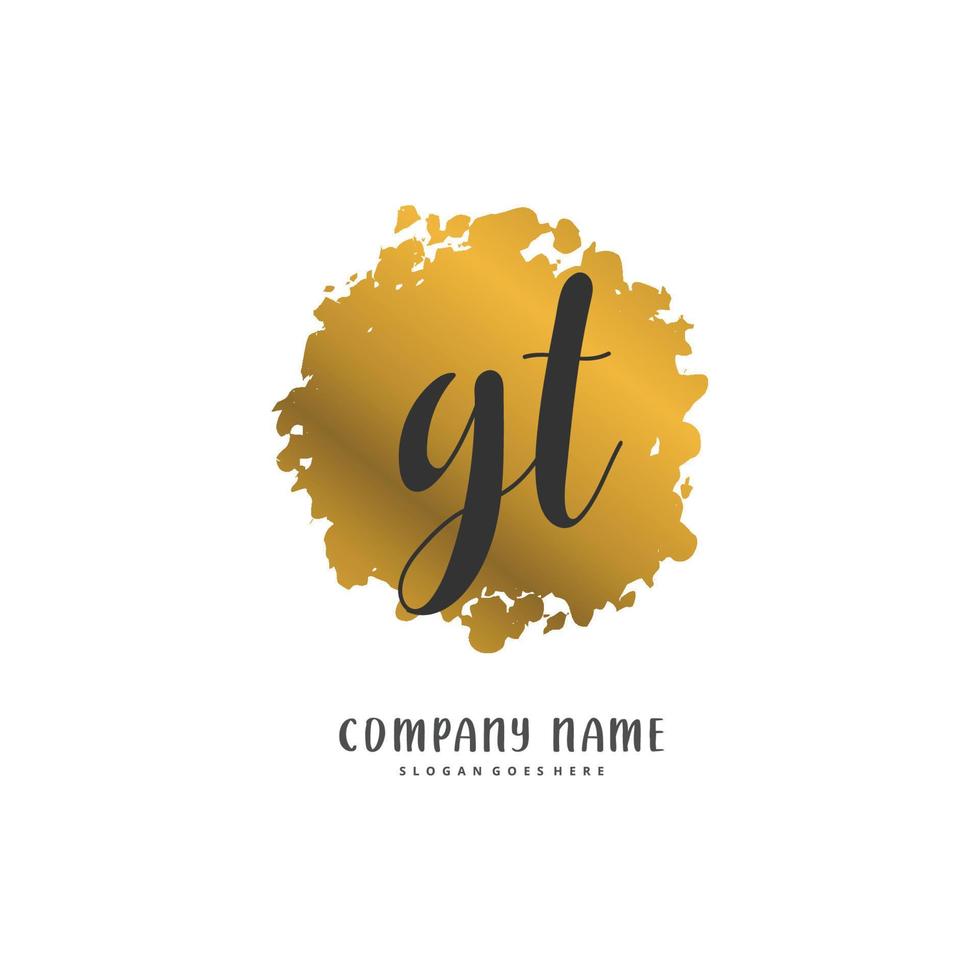 gt escritura inicial a mano y diseño de logotipo de firma con círculo. hermoso diseño de logotipo escrito a mano para moda, equipo, boda, logotipo de lujo. vector