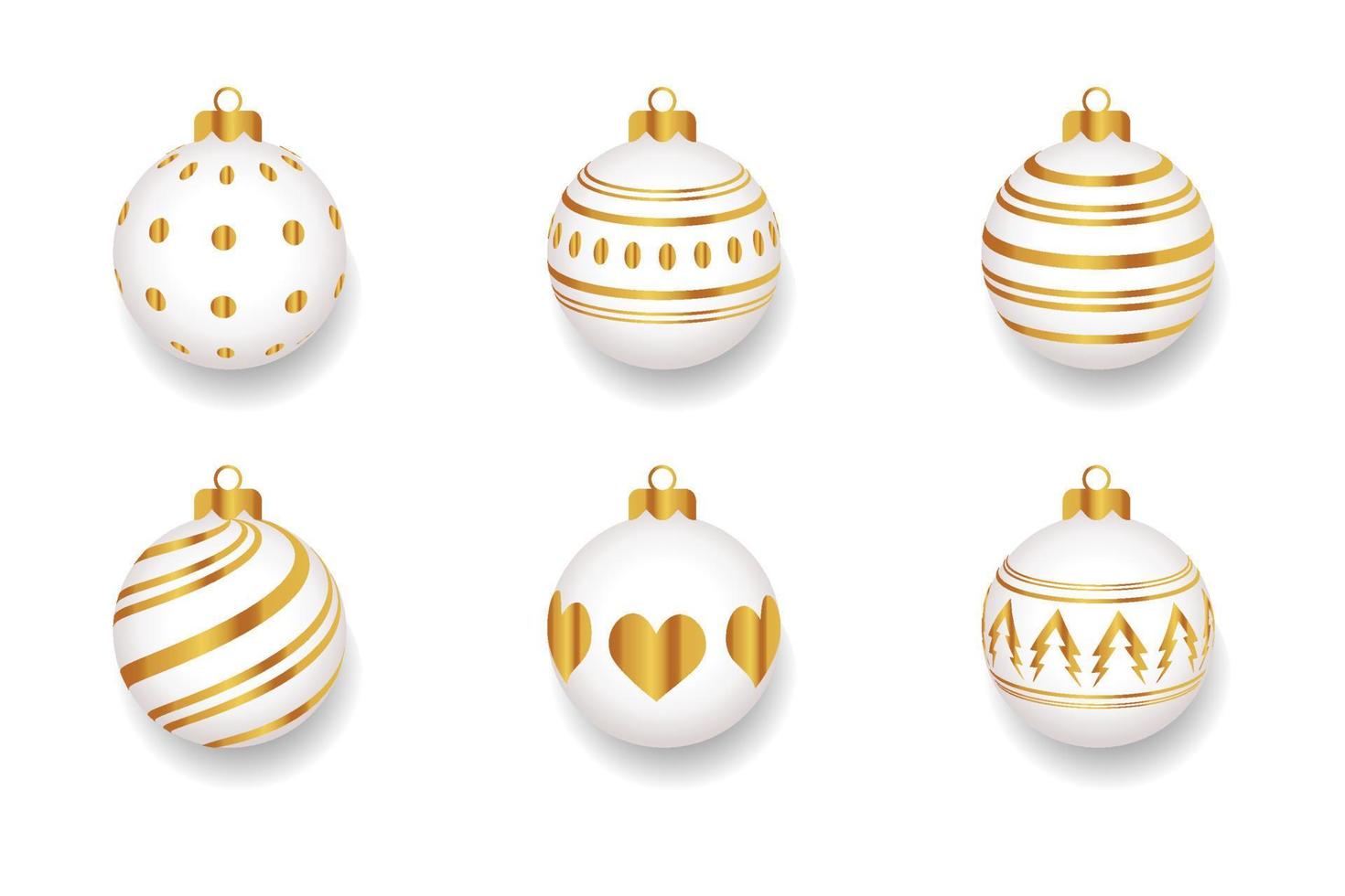 Gold Christmas ball with snow effect set. Xmas ball on white background. Holiday decoration template. Vector illustration