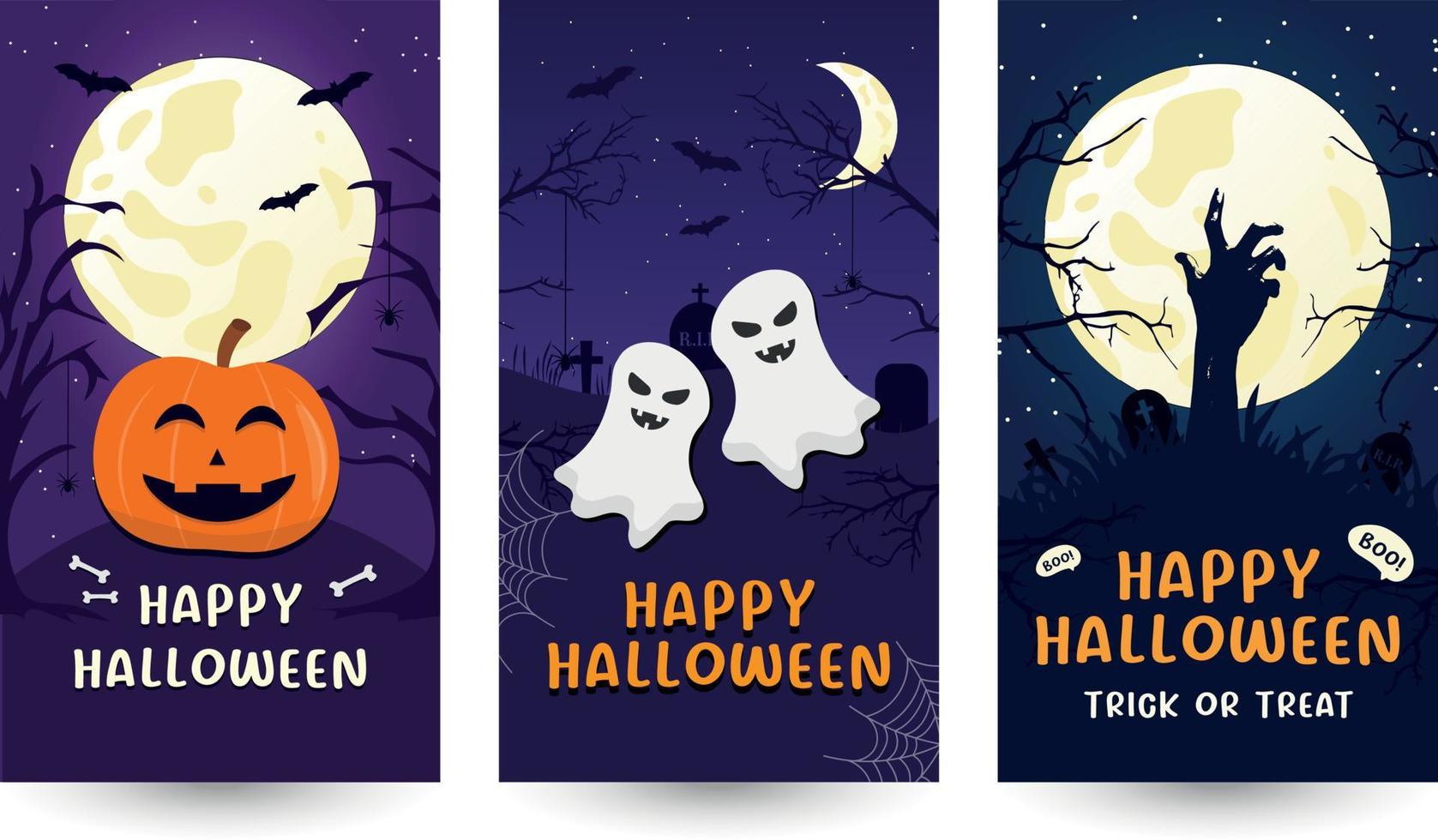 Halloween stories collection in a flat style, social media template with traditional symbols vector