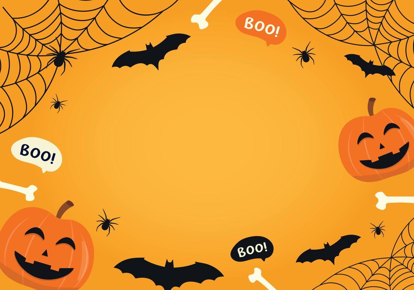 Halloween Background vector illustration. Spider web with halloween pumpkin frame on orange background