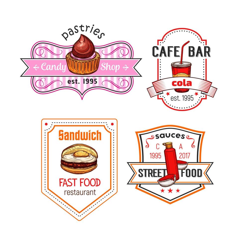 Fast food vector snack meal and desserts icons set