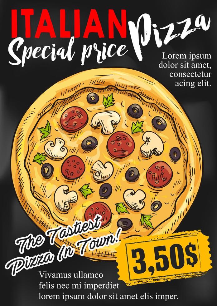 cartel de pizarra de pizza para diseño de comida rápida vector