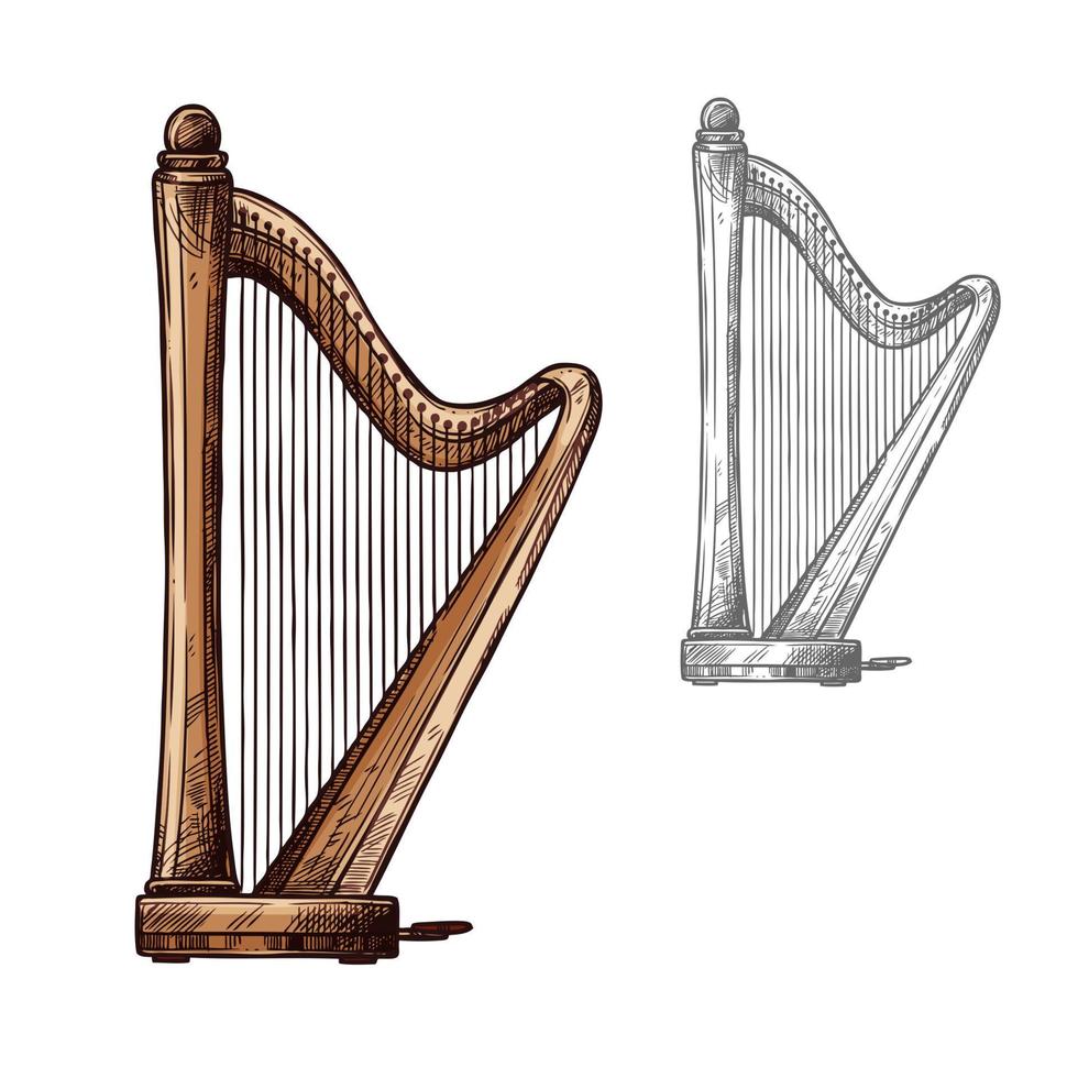 Vector sketch harp musical instrument icon