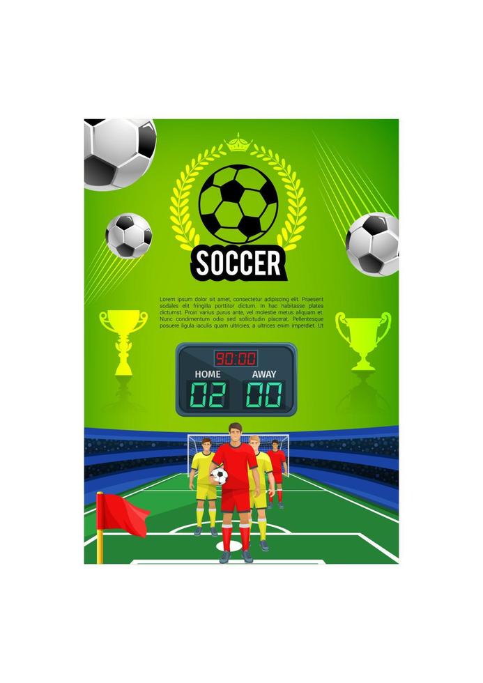 Banner de juego de deporte de partido de fútbol con campo de fútbol vector