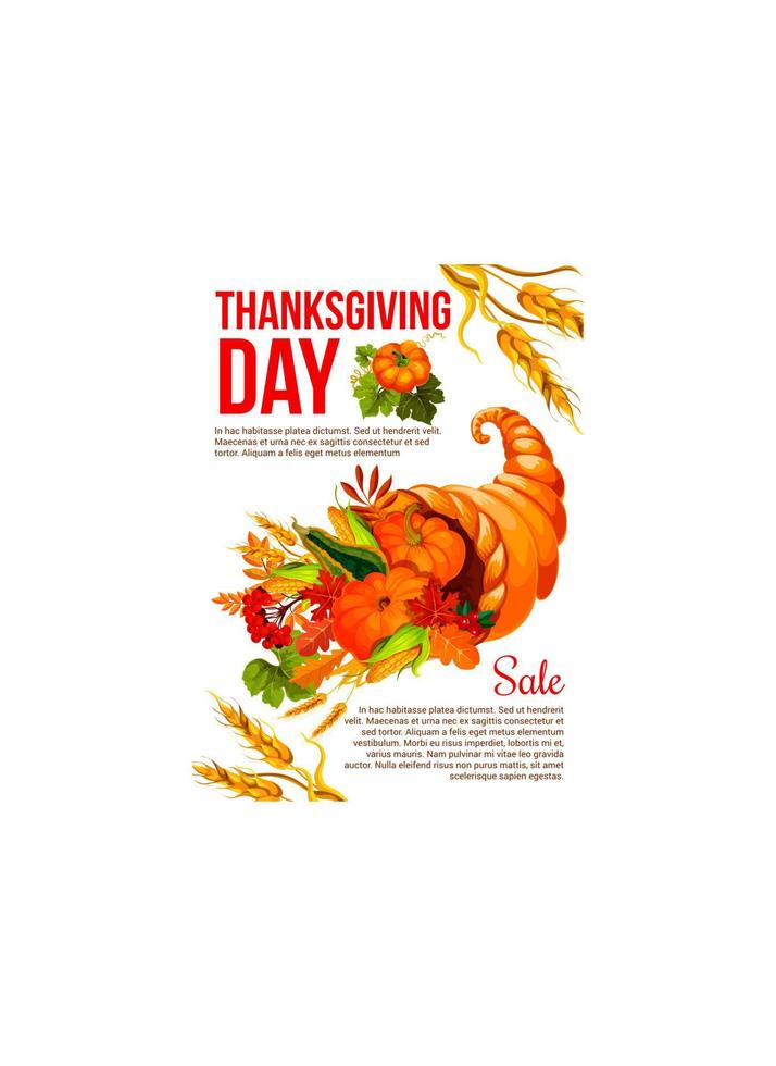 Thanksgiving sale banner template with cornucopia vector