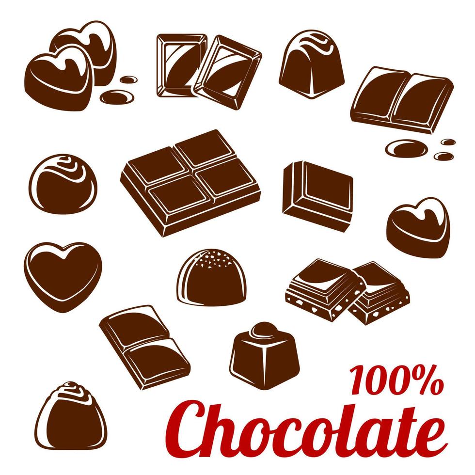 conjunto de iconos de barra de chocolate y dulces para el diseño de alimentos vector