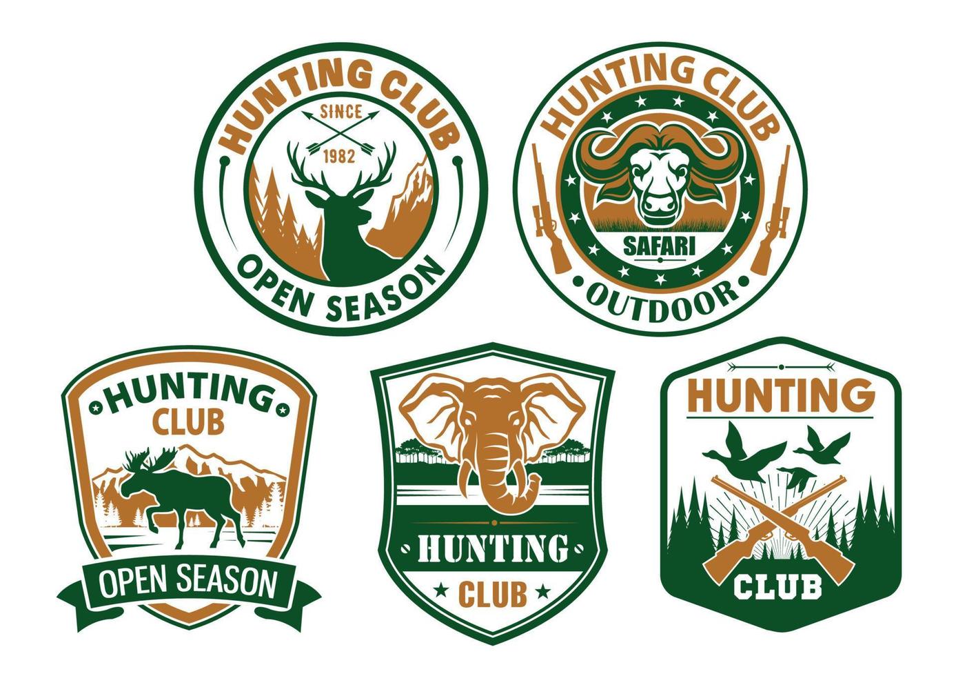 club de caza vector iconos de animales salvajes para insignias
