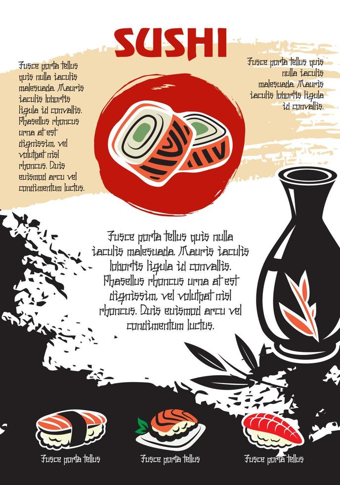 Japanese sushi or seafood restaurant vector poster