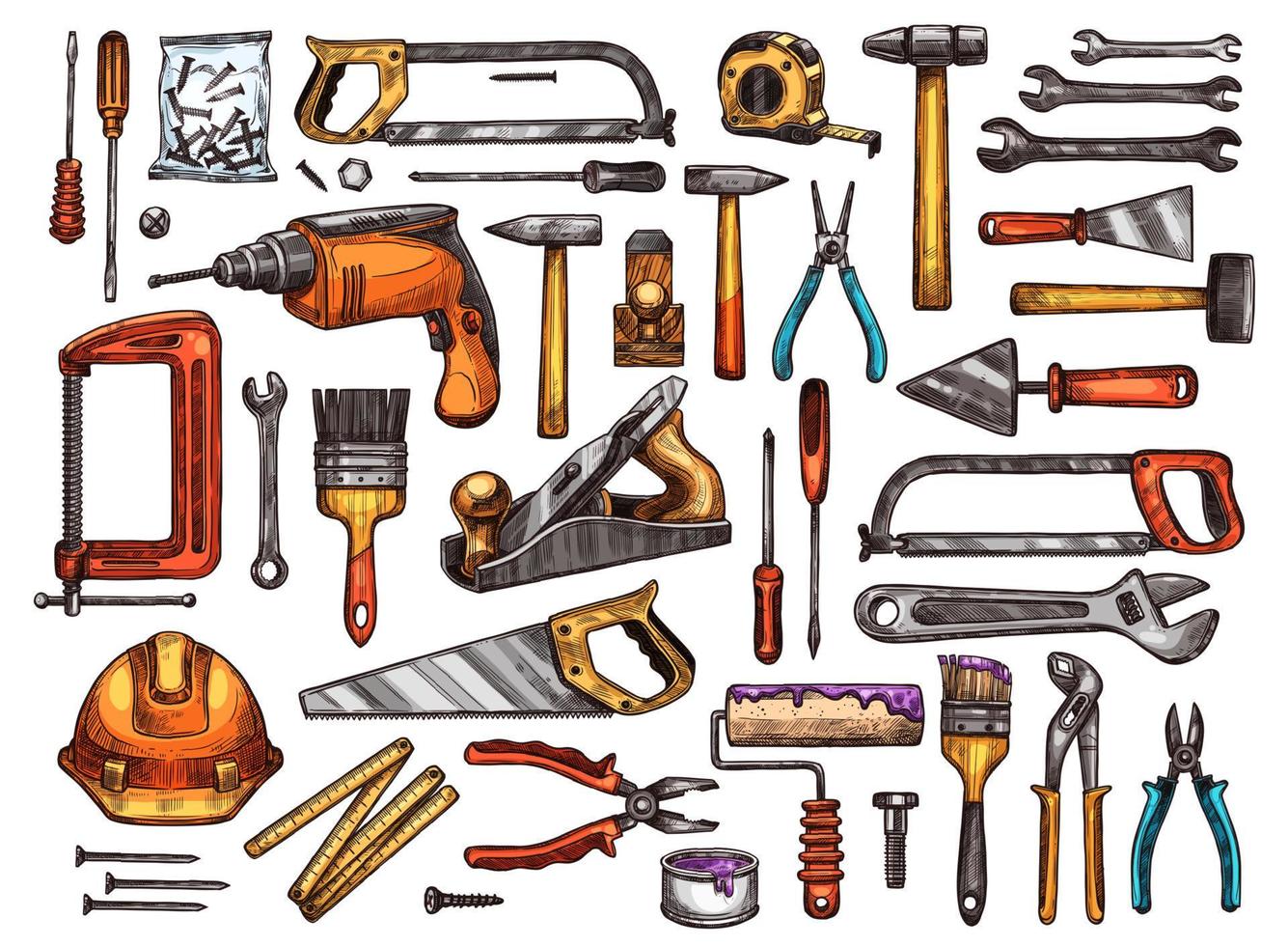 Tool for construction and repair work sketch vector