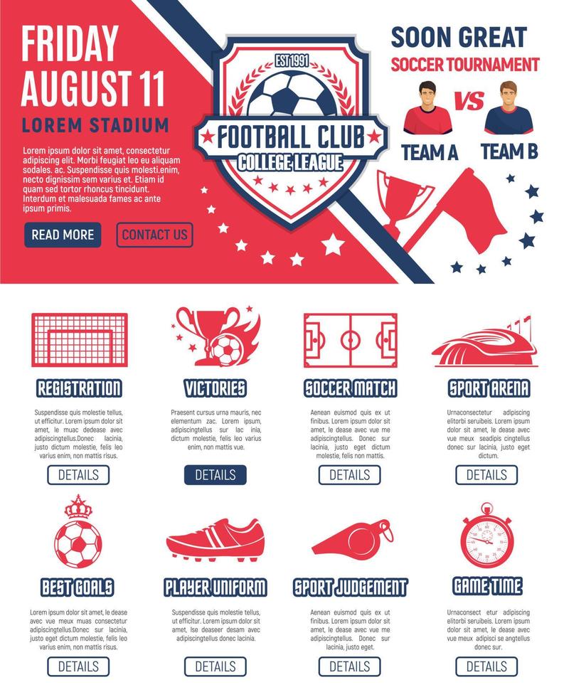 Vector web page design football soccer tournament