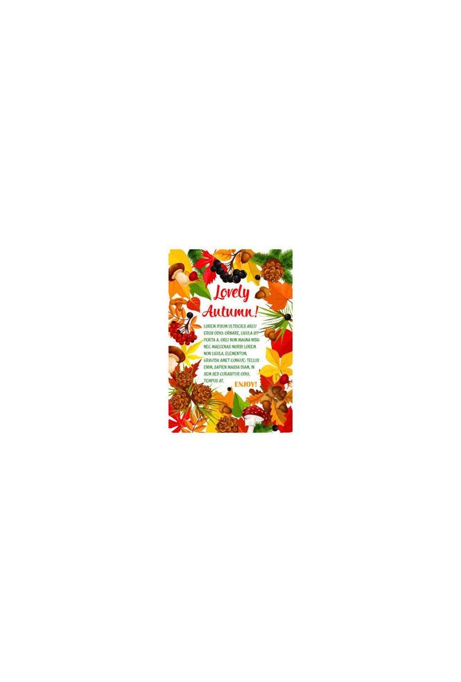 Autumn leaf and mushroom poster template design vector