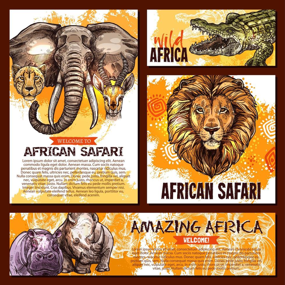 cartel de bosquejo de zoológico de vector animal salvaje africano