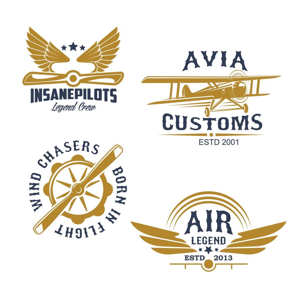 iconos de estilo retro de aviación y avión vector