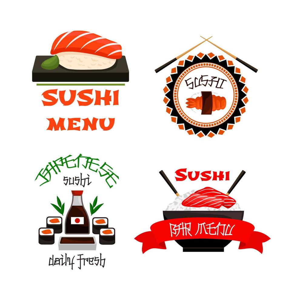Japanese restaurant sushi menu vector icons set