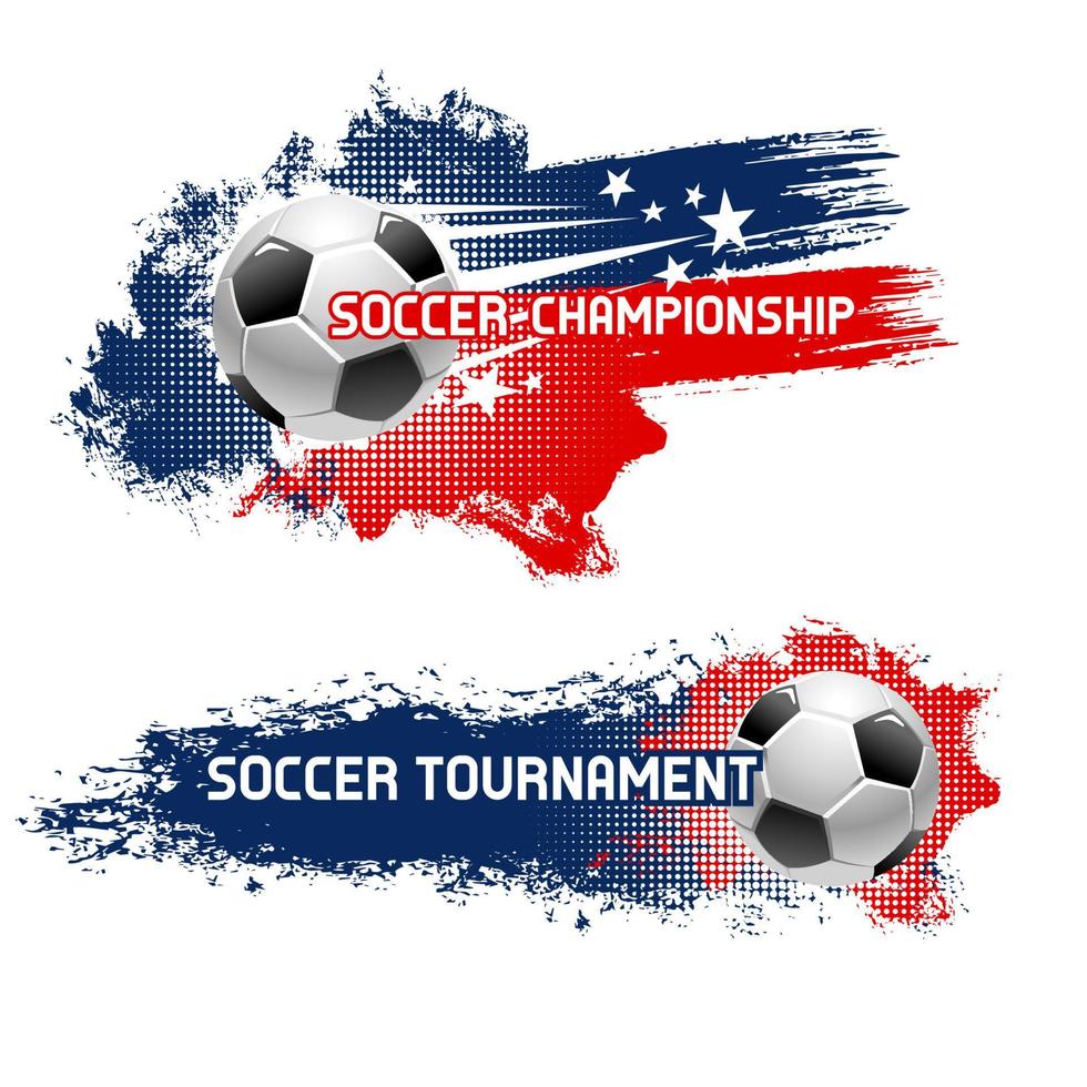 Soccer ball, football tournament banner set design vector