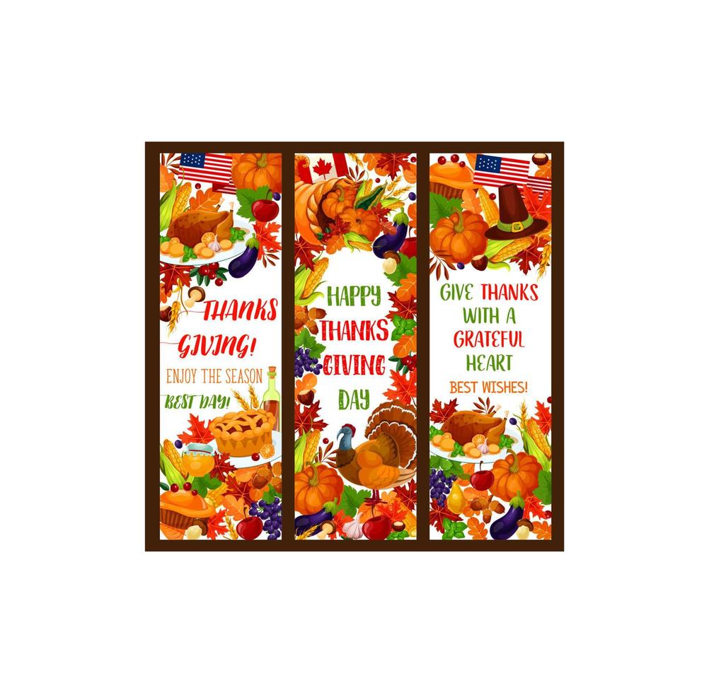 Thanksgiving banner set for autumn holiday design vector