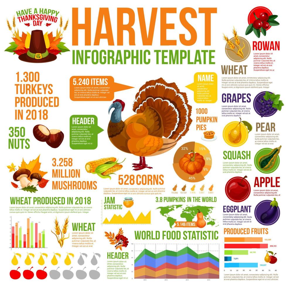 Autumn harvest infographic for Thanksgiving design vector