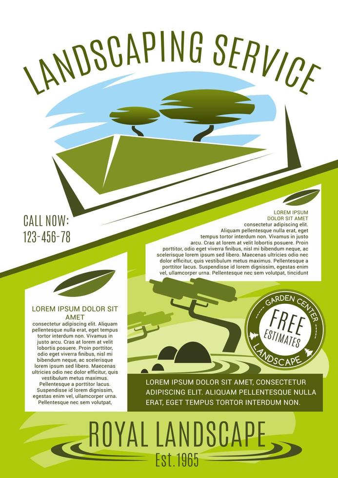 Landscaping service banner with green tree, plant vector