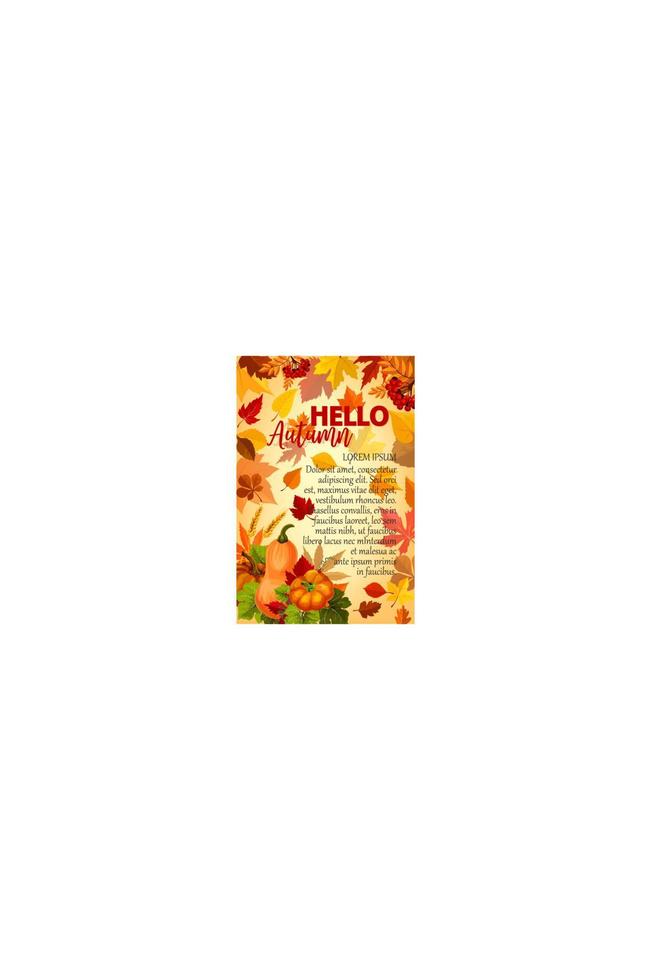 hola banner de otoño con hojas de naranja y calabaza vector