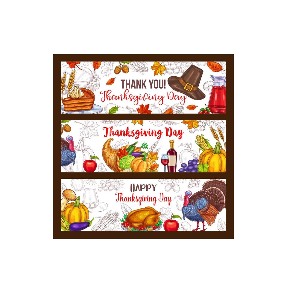 Thanksgiving day vector harvest greeting banners