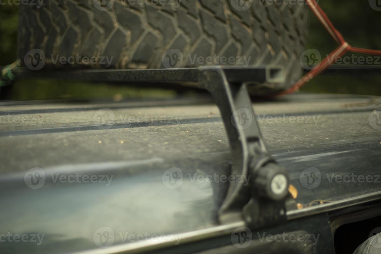 Roof of car. Roof rack. Transport details. Roof rack mount. photo