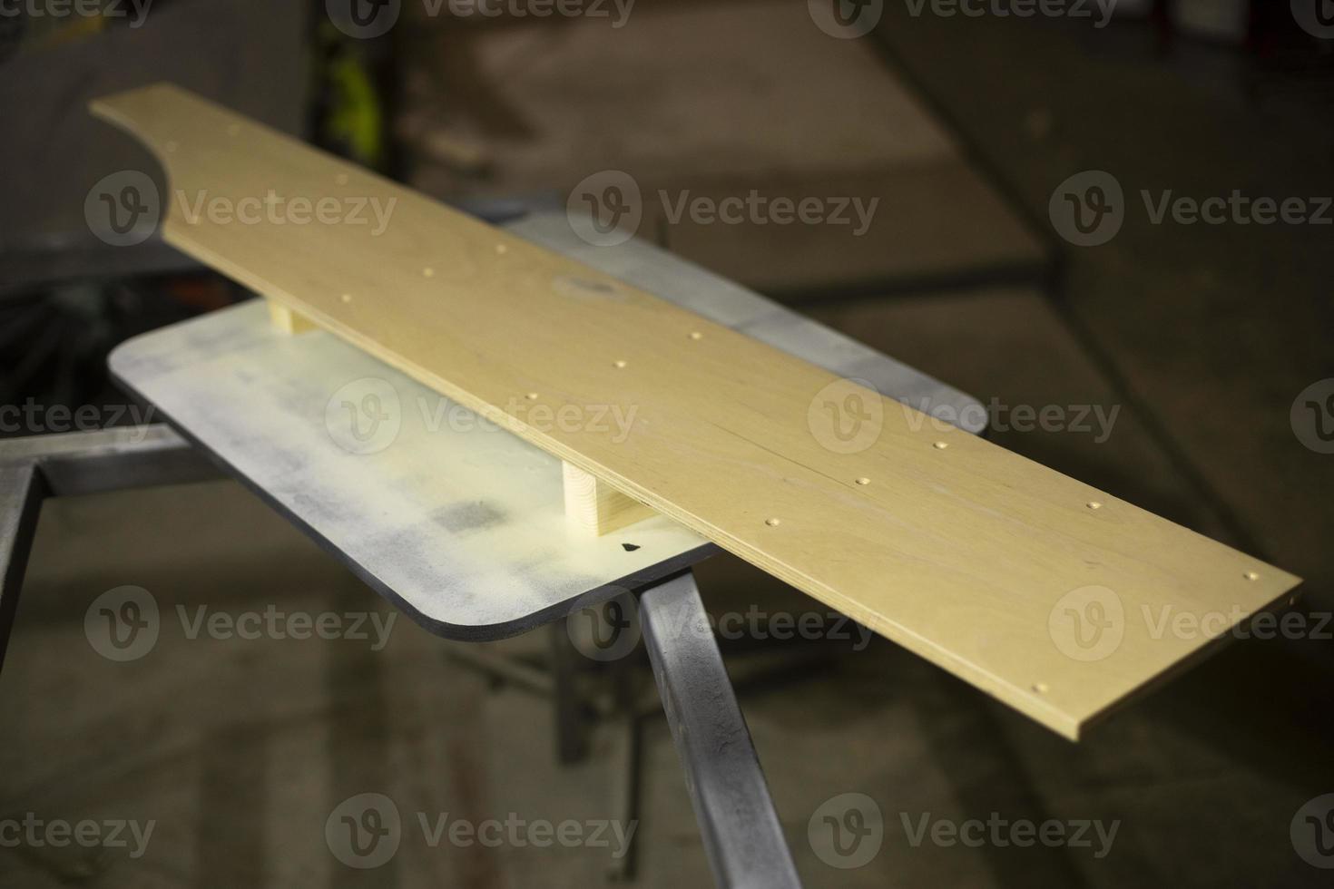 Items in garage. Workplace for creating structure. Production shop. photo