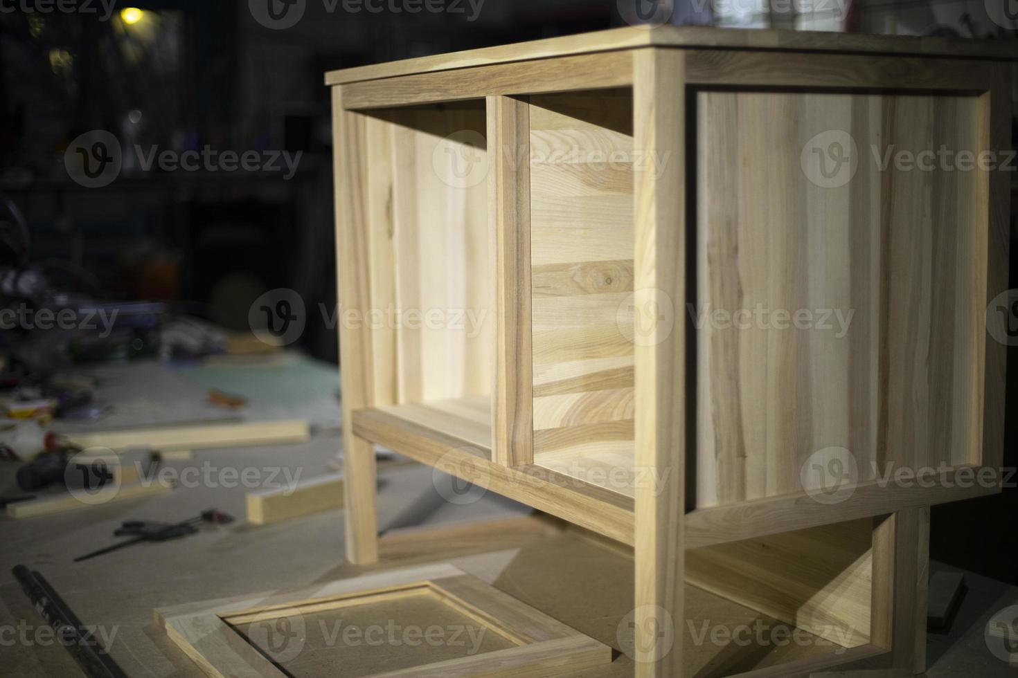 Table made of wood. Creation of furniture. Raw board. 13056997 Stock