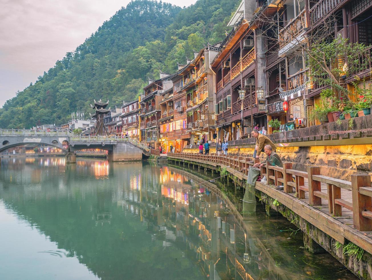fenghuang,Hunan.China-16 October 2018.Scenery view of fenghuang old town .phoenix ancient town or Fenghuang County is a county of Hunan Province, China photo