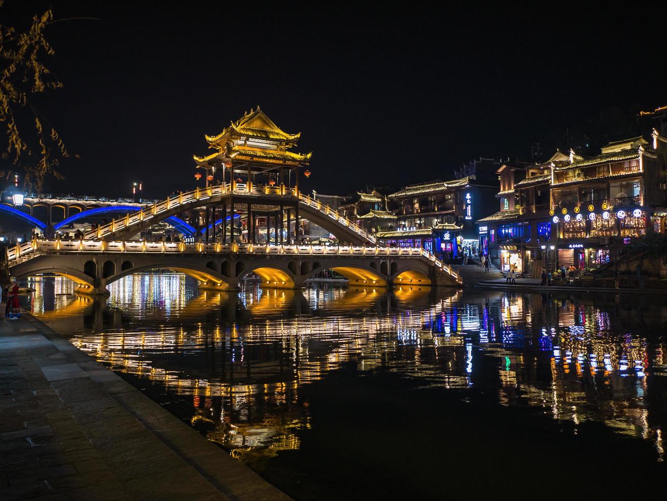 Scenery view in the night of fenghuang old town .phoenix ancient town or Fenghuang County is a county of Hunan Province, China photo