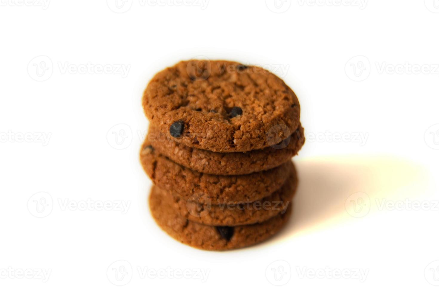 Oatmeal cookies with chocolate white background. photo