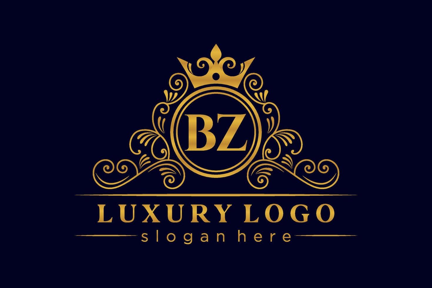 BZ Initial Letter Gold calligraphic feminine floral hand drawn heraldic monogram antique vintage style luxury logo design Premium Vector
