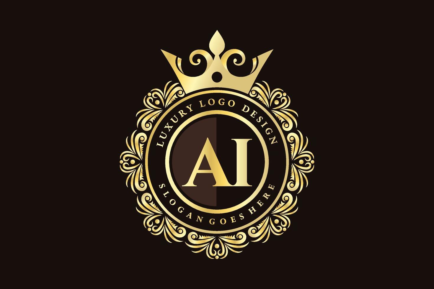 AI Initial Letter Gold calligraphic feminine floral hand drawn heraldic monogram antique vintage style luxury logo design Premium Vector