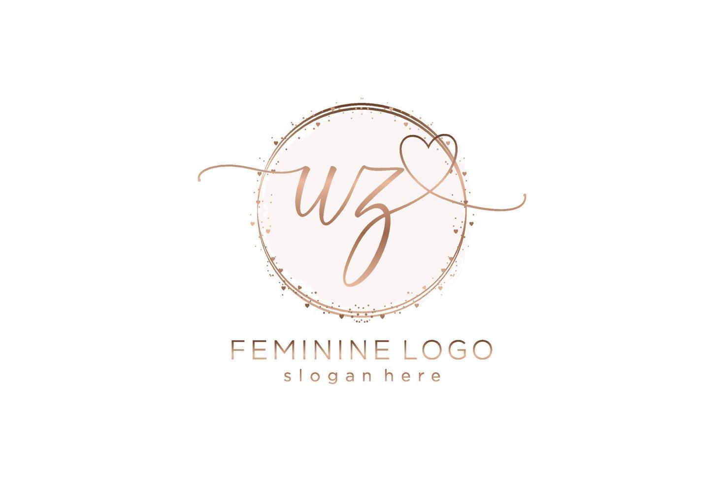 Initial UZ handwriting logo with circle template vector logo of initial wedding, fashion, floral and botanical with creative template.