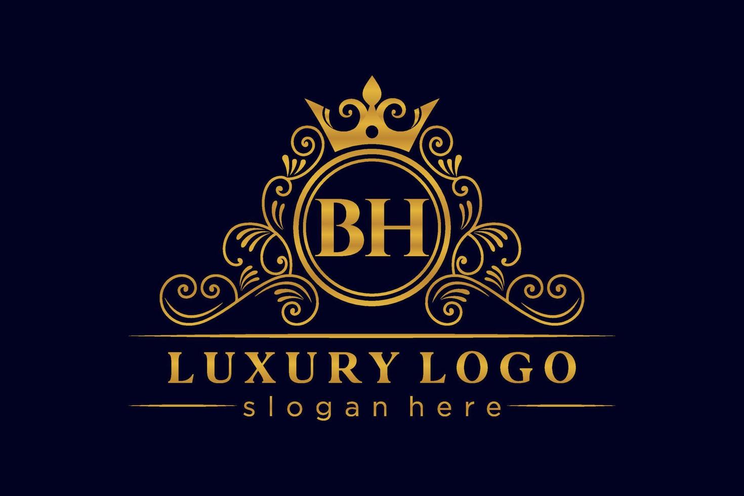 BH Initial Letter Gold calligraphic feminine floral hand drawn heraldic monogram antique vintage style luxury logo design Premium Vector