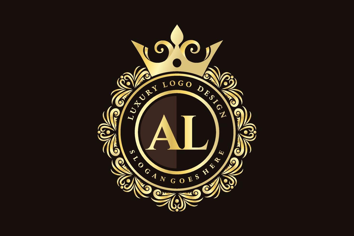 AL Initial Letter Gold calligraphic feminine floral hand drawn heraldic monogram antique vintage style luxury logo design Premium Vector