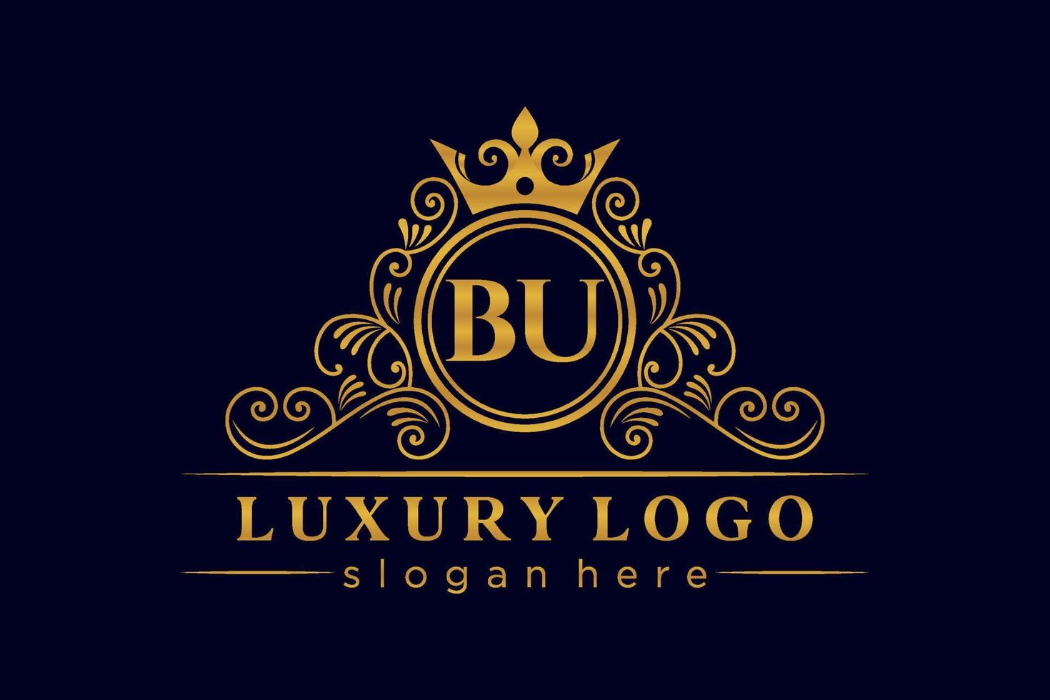 BU Initial Letter Gold calligraphic feminine floral hand drawn heraldic monogram antique vintage style luxury logo design Premium Vector