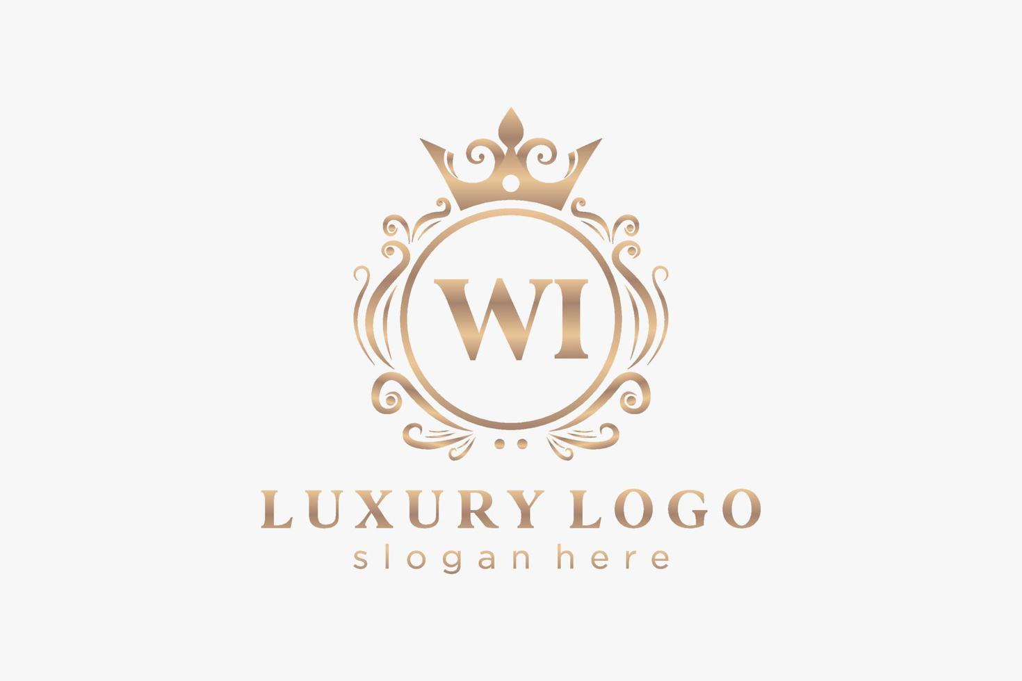 Initial WI Letter Royal Luxury Logo template in vector art for Restaurant, Royalty, Boutique, Cafe, Hotel, Heraldic, Jewelry, Fashion and other vector illustration.