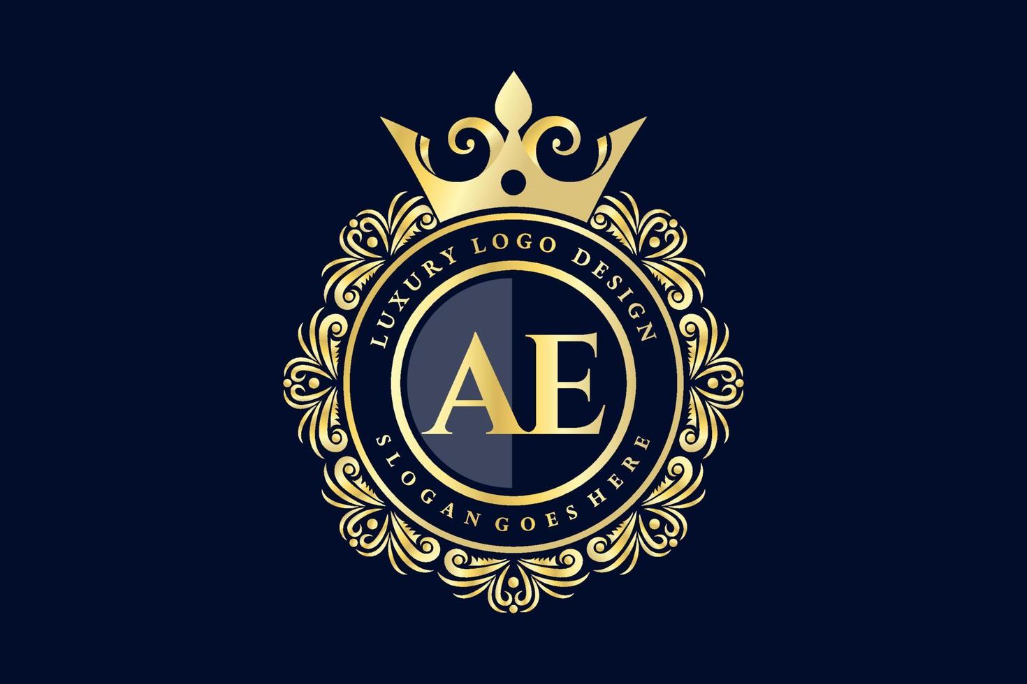 AE Initial Letter Gold calligraphic feminine floral hand drawn heraldic monogram antique vintage style luxury logo design Premium Vector