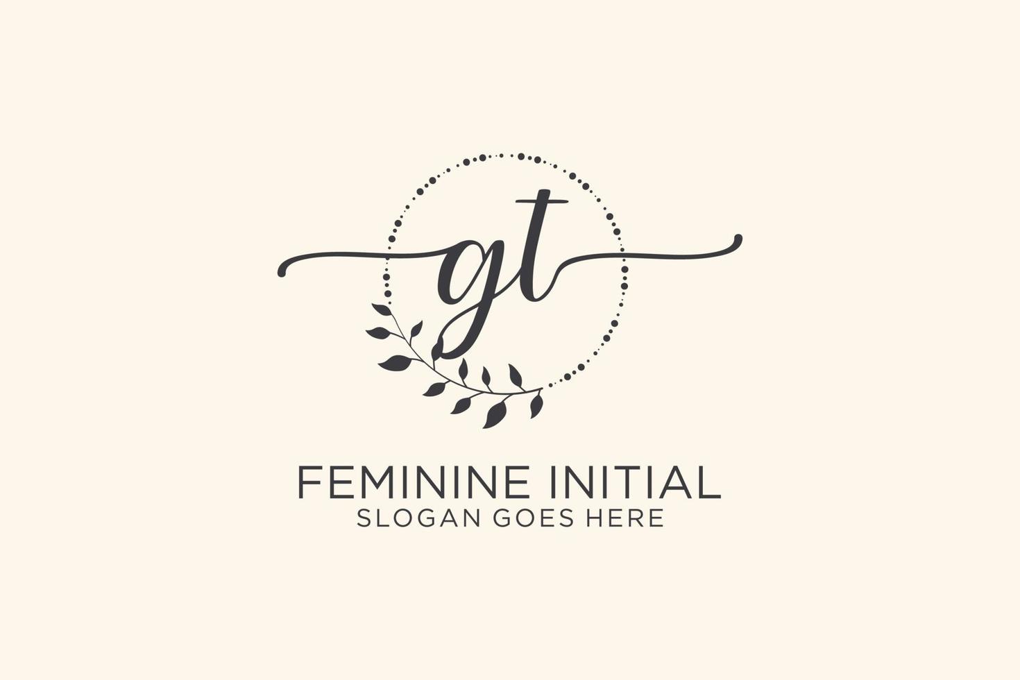 Initial GT beauty monogram and elegant logo design handwriting logo of initial signature, wedding, fashion, floral and botanical with creative template. vector