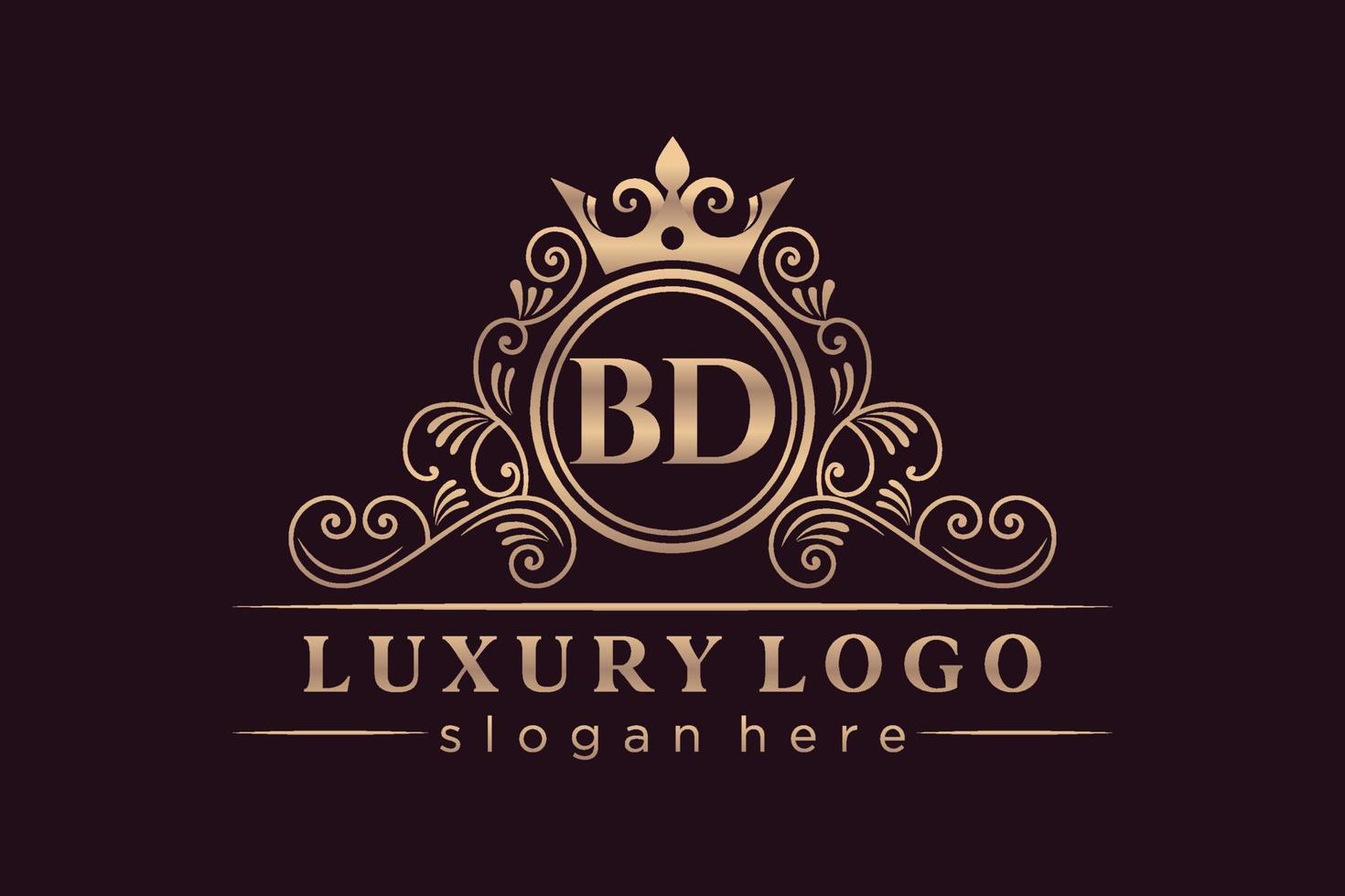 BD Initial Letter Gold calligraphic feminine floral hand drawn heraldic monogram antique vintage style luxury logo design Premium Vector