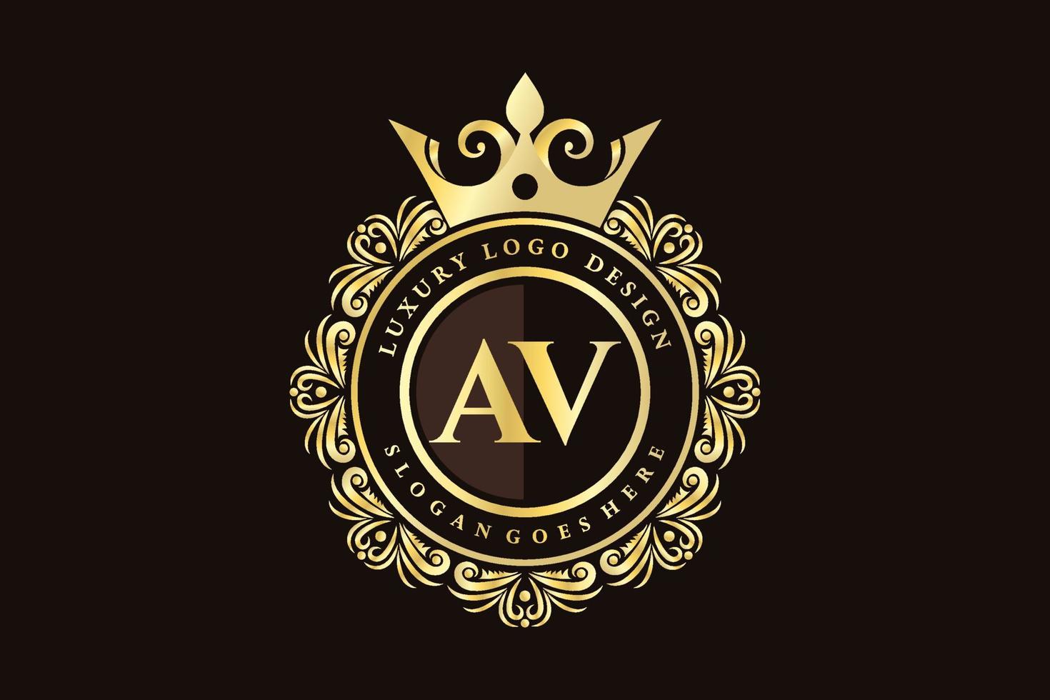 AV Initial Letter Gold calligraphic feminine floral hand drawn heraldic monogram antique vintage style luxury logo design Premium Vector