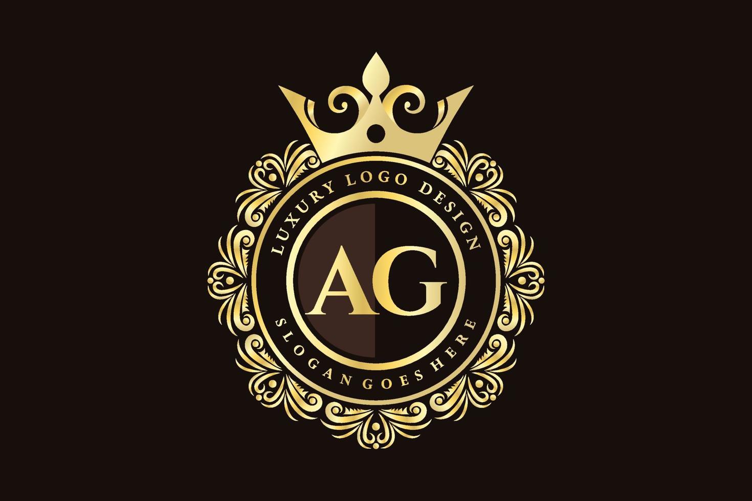 AG Initial Letter Gold calligraphic feminine floral hand drawn heraldic monogram antique vintage style luxury logo design Premium Vector