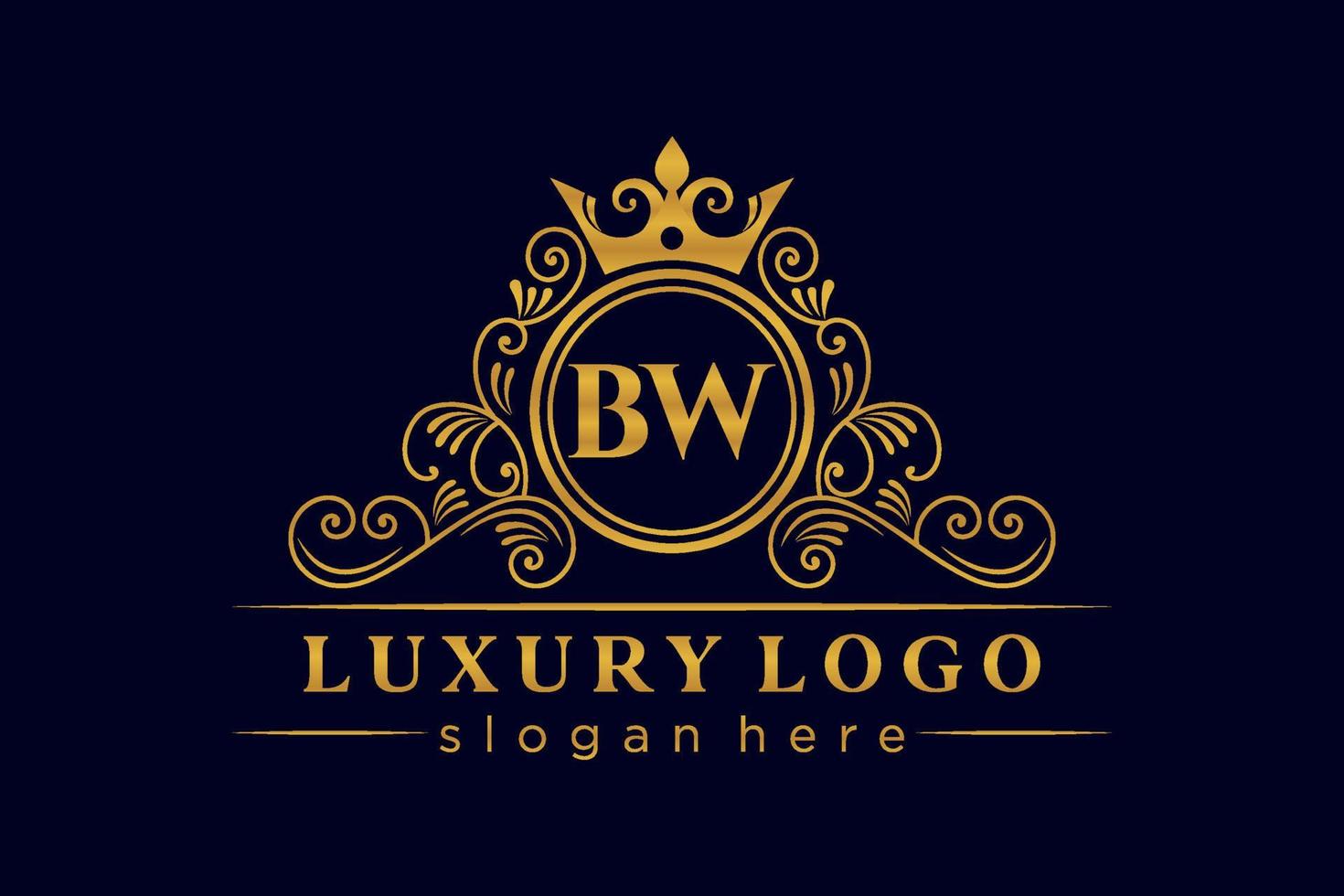 BW Initial Letter Gold calligraphic feminine floral hand drawn heraldic monogram antique vintage style luxury logo design Premium Vector