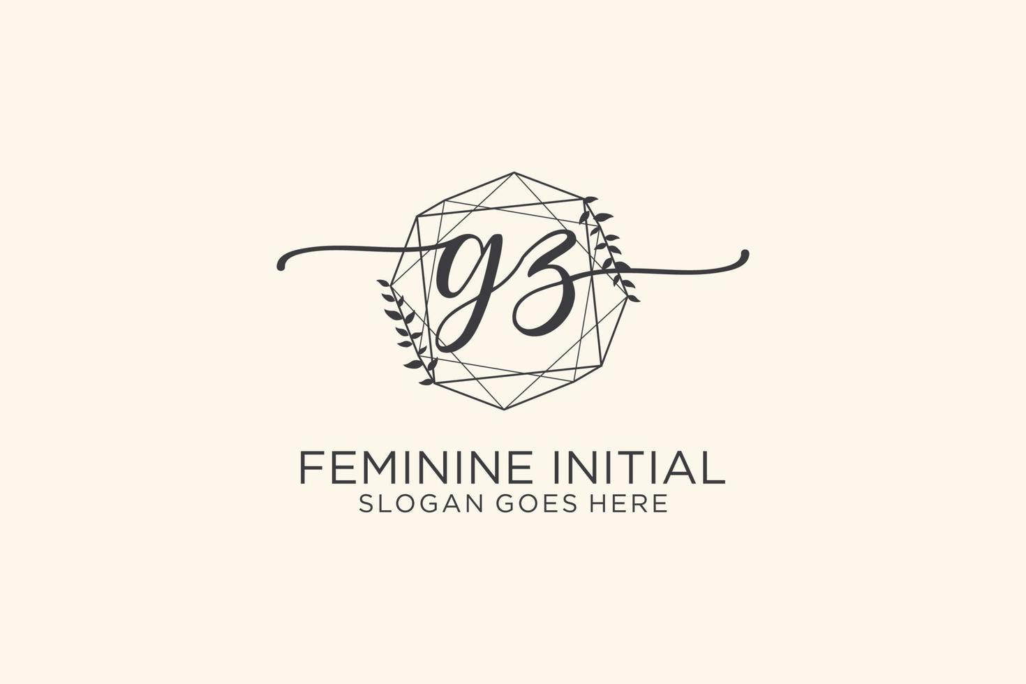 Initial GZ beauty monogram and elegant logo design handwriting logo of initial signature, wedding, fashion, floral and botanical with creative template. vector