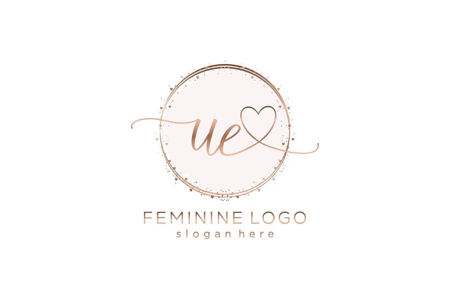 Initial UE handwriting logo with circle template vector logo of initial wedding, fashion, floral and botanical with creative template.