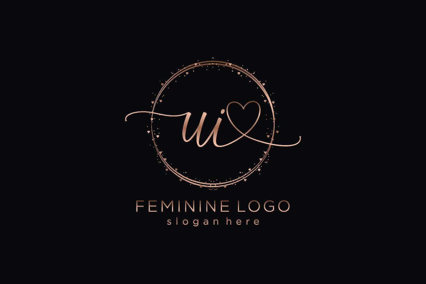 logotipo inicial de escritura a mano de ui con plantilla de círculo logotipo vectorial de boda inicial, moda, floral y botánica con plantilla creativa. vector