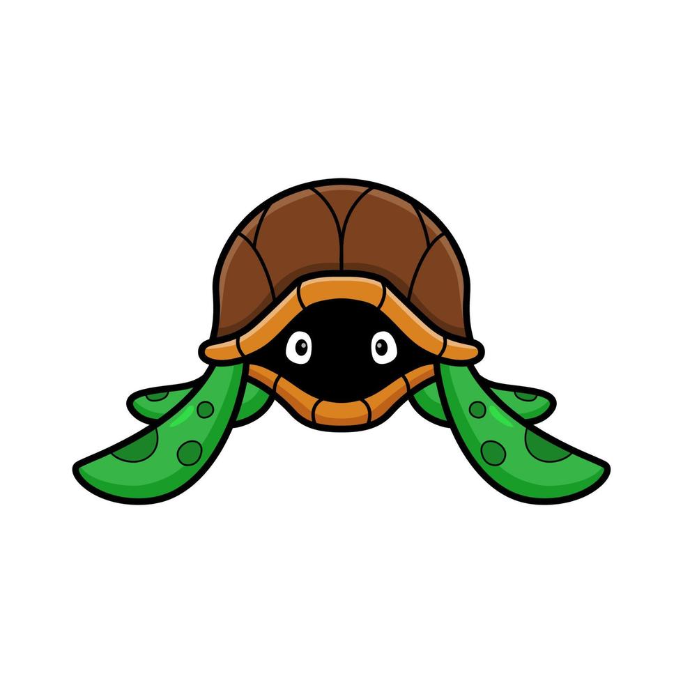 Cute little turtle cartoon hides in its shell vector