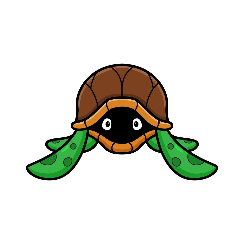 Cute little turtle cartoon hides in its shell vector